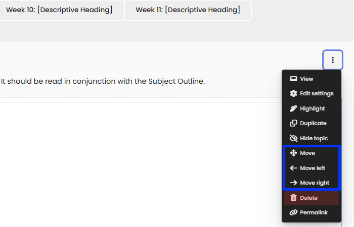 Moodle - Onetopic - Action Menu - Move Section
